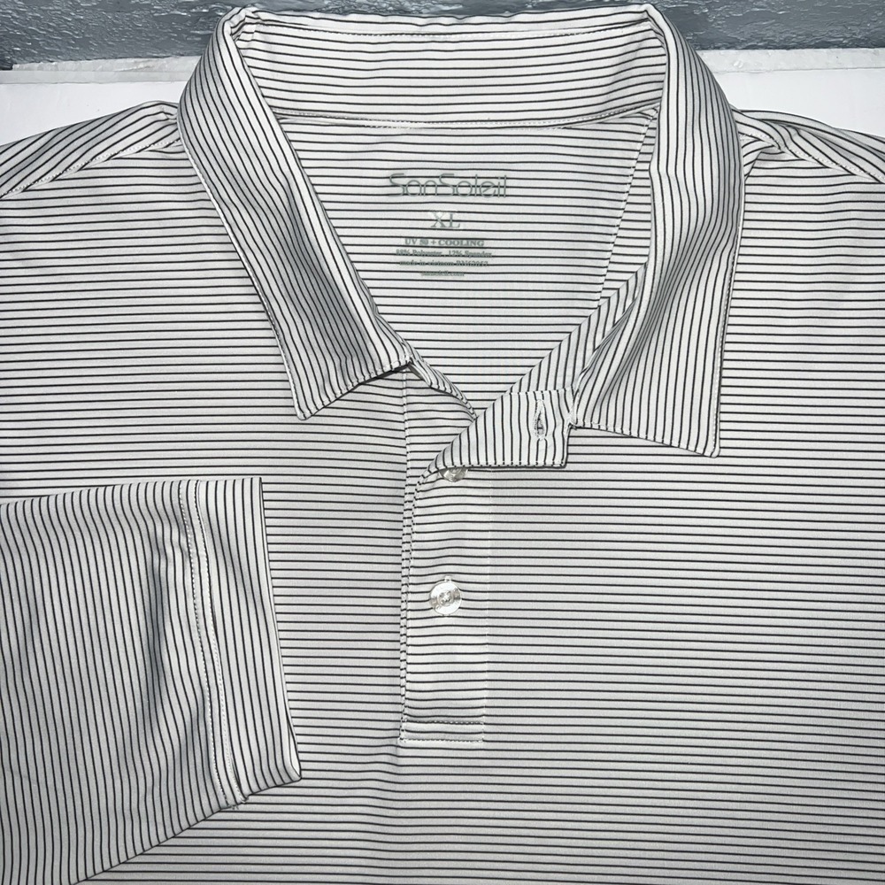 San Soleil Mens XL White Striped UPF 50 Golf Long Sleeve Breathable Shirt